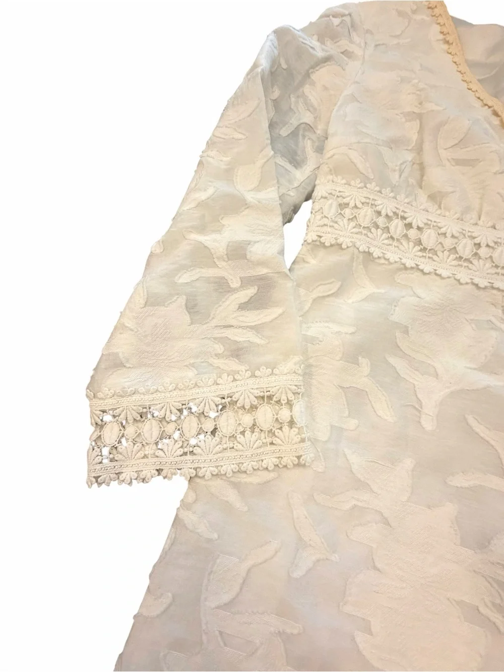 MICHAEL KORS Textured White Boho Lace V Neck 3/4 Sleeve Dress Women’s Size 6